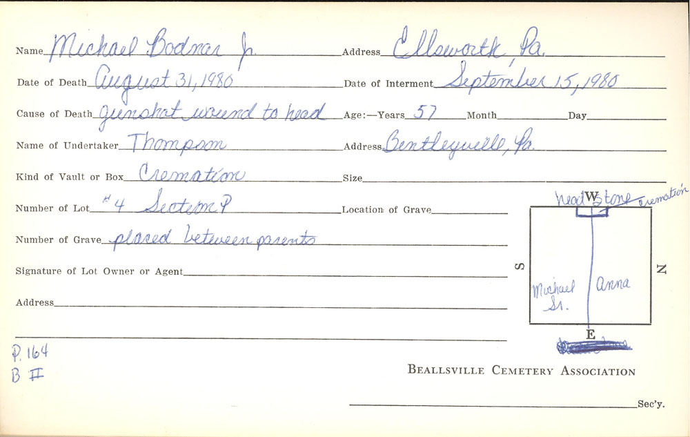 Michael Bodnar Jr. burial card